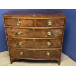 Mahogany bow front chest of 2 short over 3 long drawers, 103cm W x 104cmH, some wear