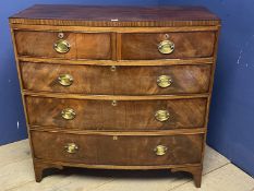 Mahogany bow front chest of 2 short over 3 long drawers, 103cm W x 104cmH, some wear