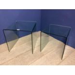 Pair of modern curved glass side tables, 42cm H, some wear and marks