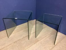 Pair of modern curved glass side tables, 42cm H, some wear and marks