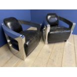 Pair of contemporary chrome and leather tub arm chairs, possibly 19702s/1980s, possibly Halo Mars or