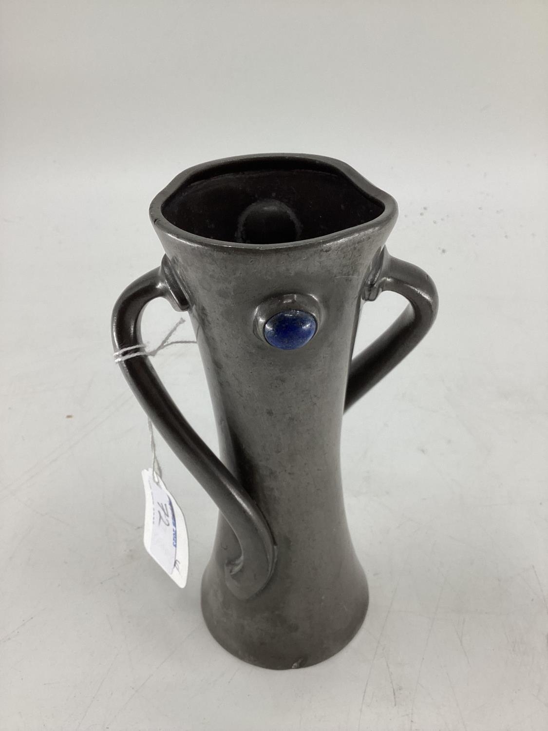 Liberty & Co style twist handled vase, set with 2 blue glass cabochons, marks to base, 20cmH - Image 3 of 6