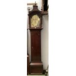 A longcase clock, brass arched vase, Roman numeral markers, signed RAINSFORD LEICESTER SQUARE,