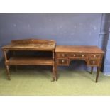 Mahogany two tier Buffet 117cmW x 97cmH, and a faded mahogany knee hole dressing table with 5