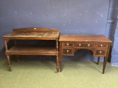 Mahogany two tier Buffet 117cmW x 97cmH, and a faded mahogany knee hole dressing table with 5