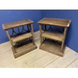 Two side tables with circular cut out design to back and central shelf , 64cmW x 80cmH x 39cmD, some