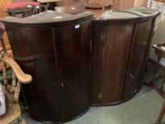 Two corner cabinets one oak, one mahogany, as found