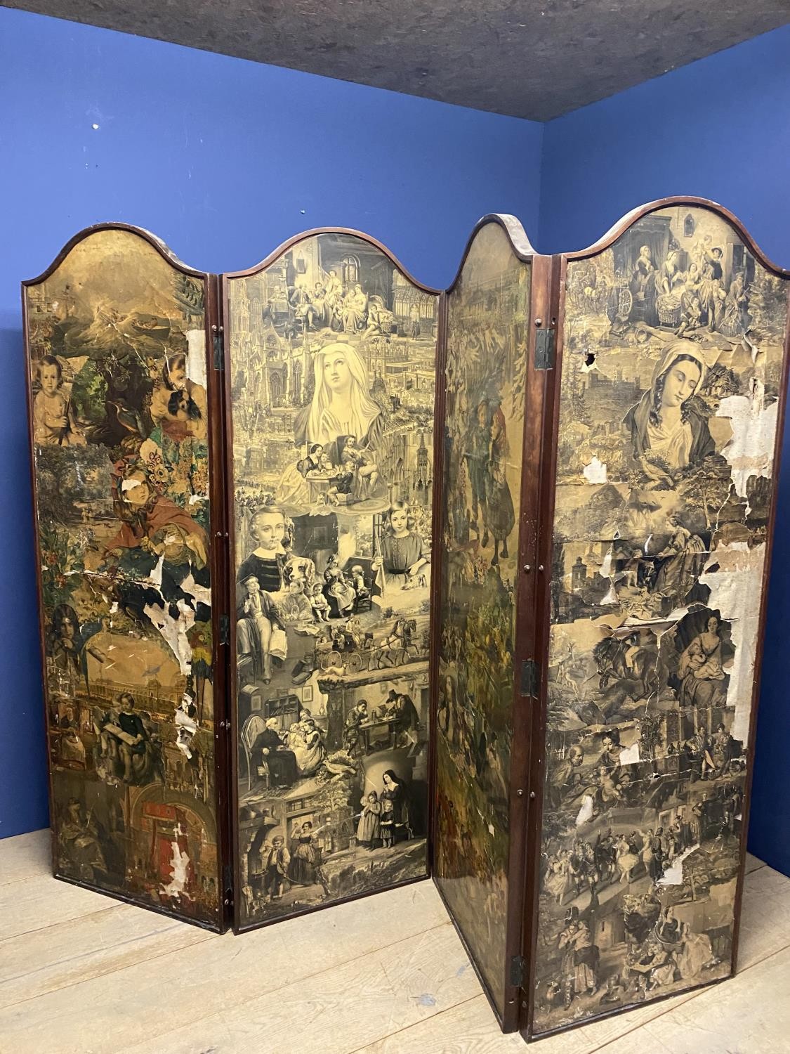 A four fold decorative screen, covered Decoupage with Victorian and Edwardian images, as found - Image 2 of 2