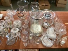 A large collection of C20th glass ware to include a pair of candelabras with gilt metal