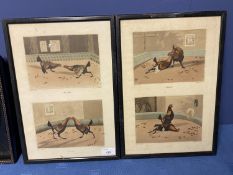 Pair of cock fighting prints, framed and glazed 34 x 23cm, as found