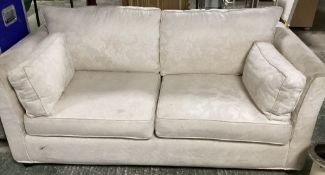 Modern 2 seater sofa, cream fabric, some wear