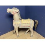 Rustic wooden painted model of a horse, tail needs re-attaching, 110cmH