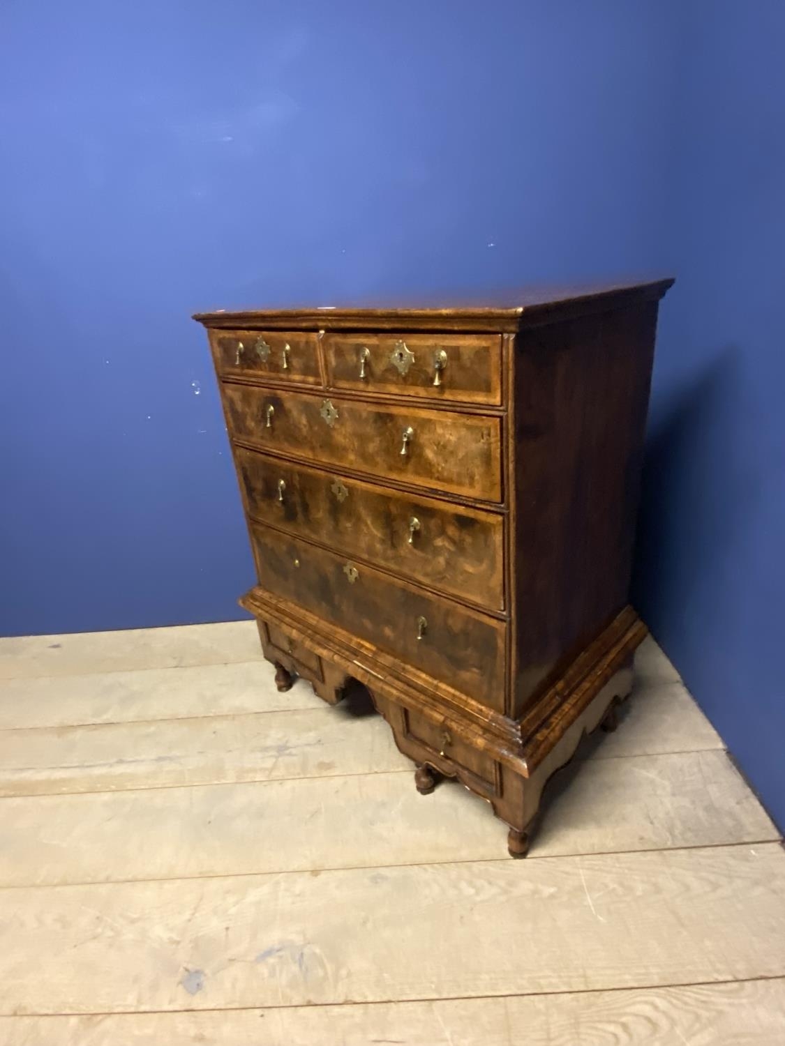 Queen Anne style walnut chest on raised legs (possibly parts not associated) one leg missing at - Image 2 of 2
