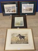 Henry Wilkinson, Drypoint etching, Black Labrador, signed in pencil , numbered 150/180; and 3 framed