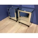 Pair of modern mirrored bedside table with 3 drawers, 59cmH, some wear and marks