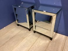 Pair of modern mirrored bedside table with 3 drawers, 59cmH, some wear and marks