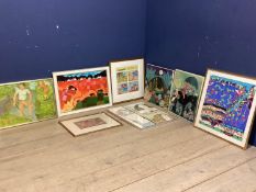 Quantity of C20th art works and prints, to include Arli Panting, USA, 1914-1989, Tony Goffe, and