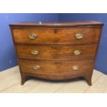 Victorian mahogany bow front chest of three long drawers, 103cm W, some wear and losses