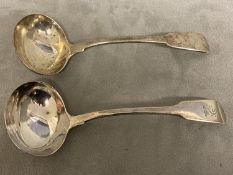 A pair of Georgian sterling silver sauce ladles, 140g by Richard Crossley, London, 1803