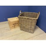 log basket and wooden port box