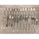 A large collection of sterling silver flatware, various dates and makers 1200g
