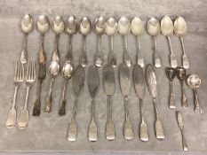 A large collection of sterling silver flatware, various dates and makers 1200g