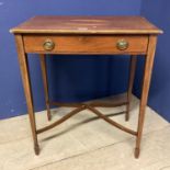Satinwood and inlaid small occasional side table, with tapered legs and curved cross stretcher,