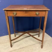 Satinwood and inlaid small occasional side table, with tapered legs and curved cross stretcher,