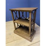 Side table with circular cut out design to back and central shelf , 64cmW x 80cmH x 39cmD, some