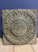 A large heavy square bronze model of probably a Maya calendar 51cm x 51cm