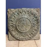 A large heavy square bronze model of probably a Maya calendar 51cm x 51cm