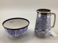 An Oriental style Blue and White jug and bowl 17cmH