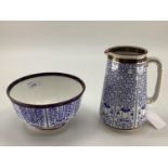 An Oriental style Blue and White jug and bowl 17cmH