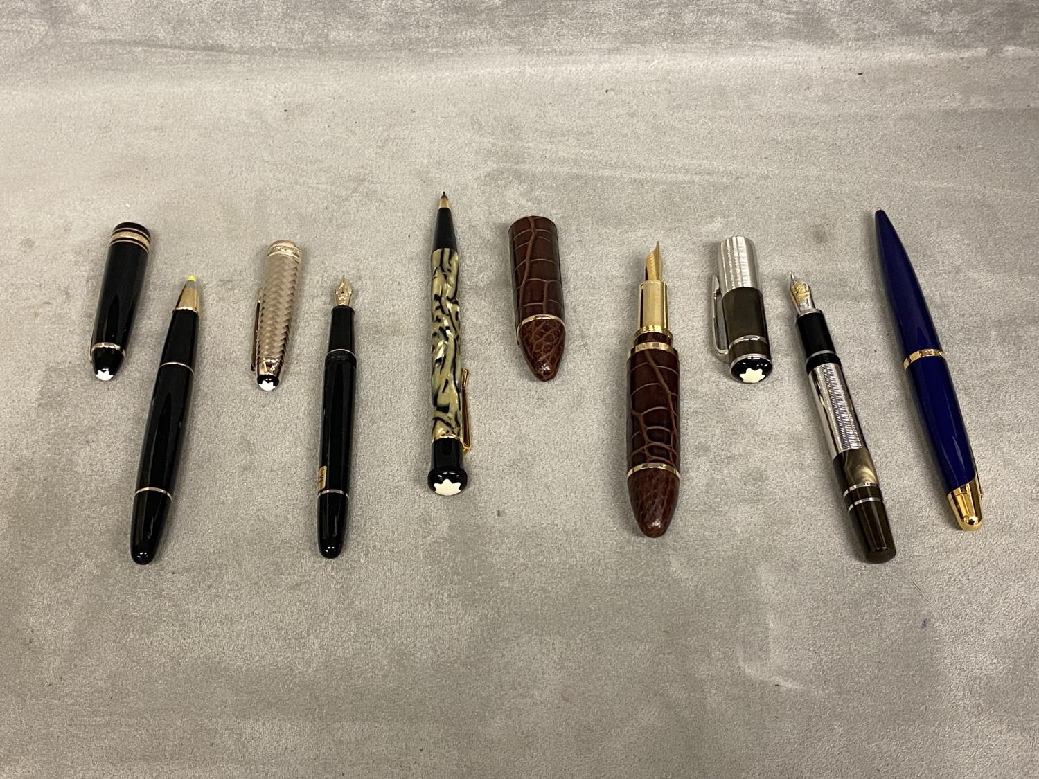 A collection of Fountain Pens, to include Louis Vuitton, 3 Mont Blancs and others, in a presentation - Image 5 of 8