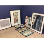 Collection of framed posters and prints, to include Kandinsky exhibition poster, London Underground,