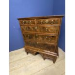 Queen Anne style walnut chest on raised legs (possibly parts not associated) one leg missing at