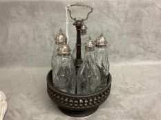 A C19th silver and white metal cruet set, Birmingham 1852, 26cmH