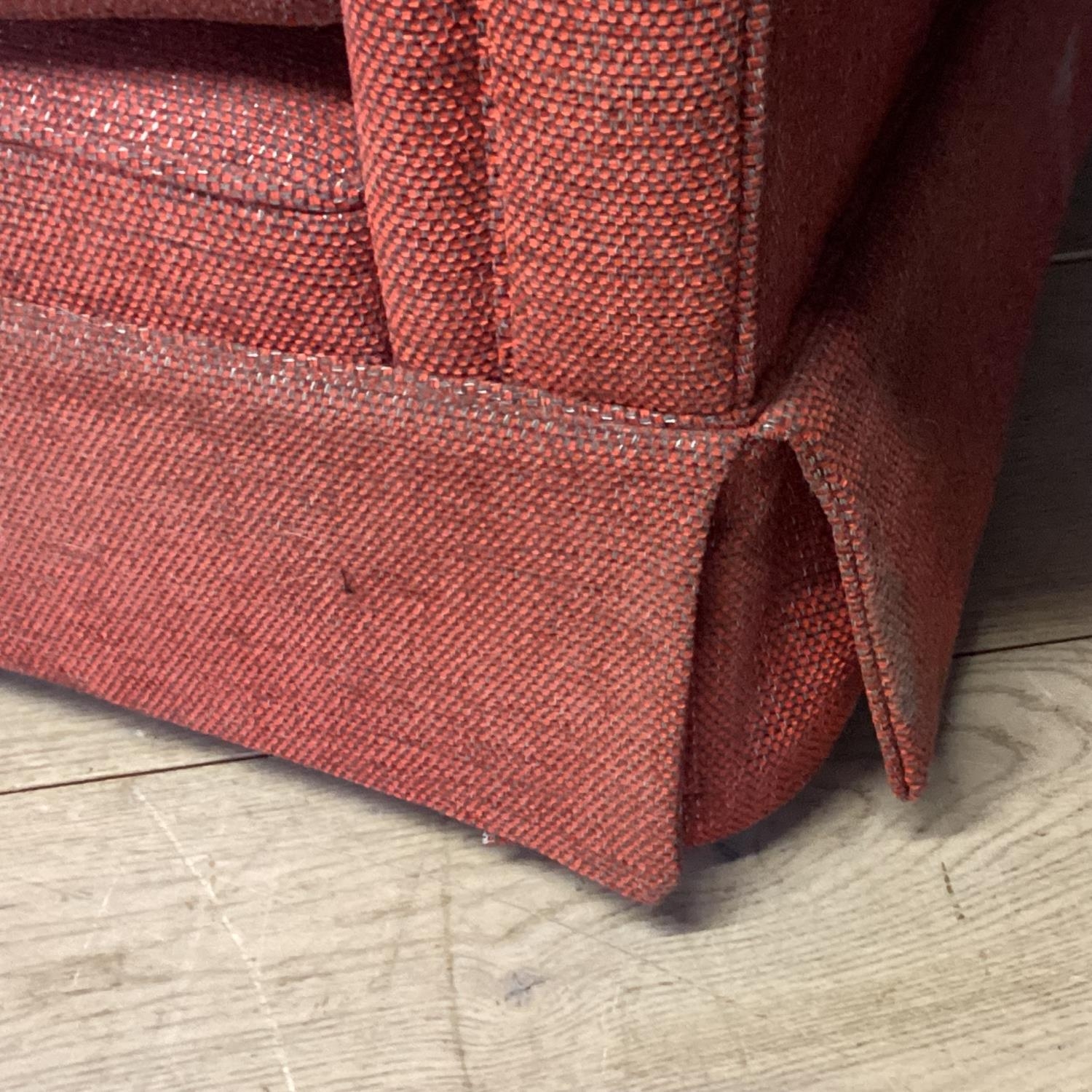 A large deep armchair, upholstered in a deep red fabric, some minor wear with use - Image 2 of 2