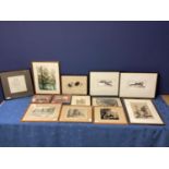 Collection of Woodcut prints, together with some black and white etching prints of fox and hare,
