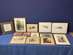 Collection of Woodcut prints, together with some black and white etching prints of fox and hare,