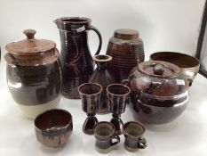 Collection of Slipware Studio Pottery, to include jugs, vases, lidded kitchen ware, various