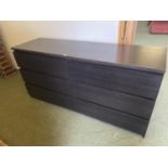 Modern black low side cabinet with drawers and cupboards, 161cmW x 49cmD x 79cmH