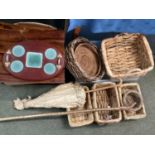 Quantity of general items to include basketware, country walking stick with horne top, an