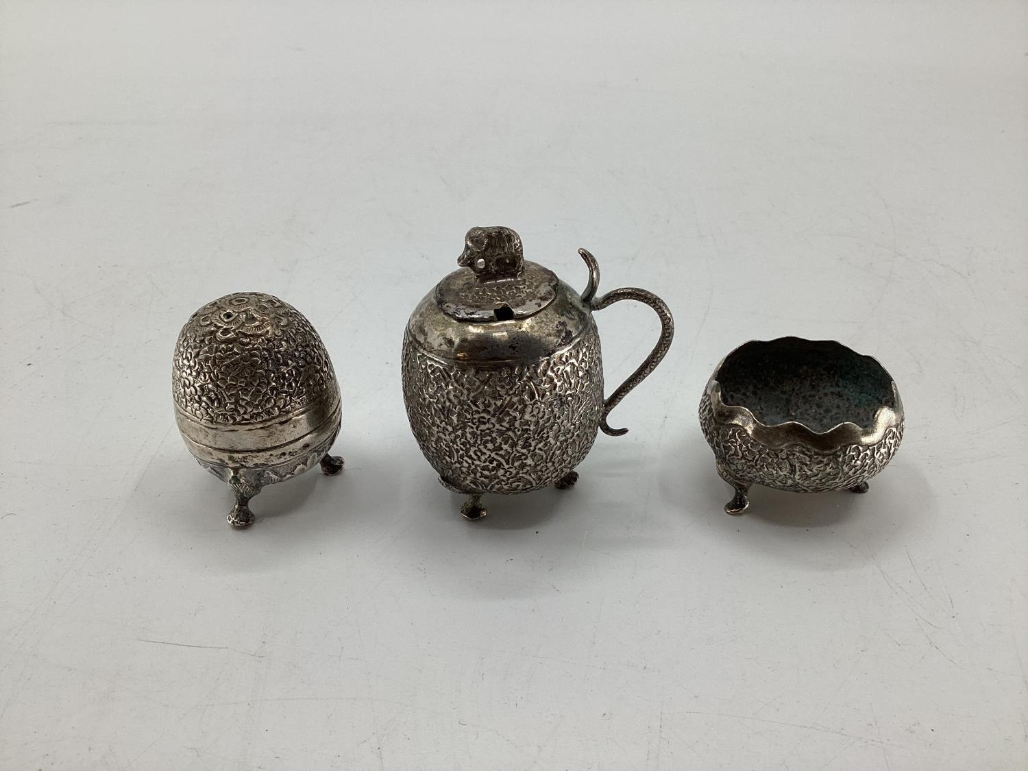 A South Asian white metal condiment set and tray together with other similar items - Image 8 of 8