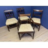 Knee hole desk with green leather top and 4 dining chairs with cream seats