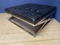 A contemporary chrome and leather large foot stool, buttoned leather to top, 120cm x 120cm x 44cm