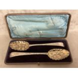A Pair of boxed Sterling silver spoons by Hester Bateman, London 1750, 120g