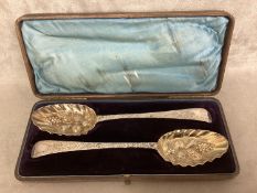 A Pair of boxed Sterling silver spoons by Hester Bateman, London 1750, 120g