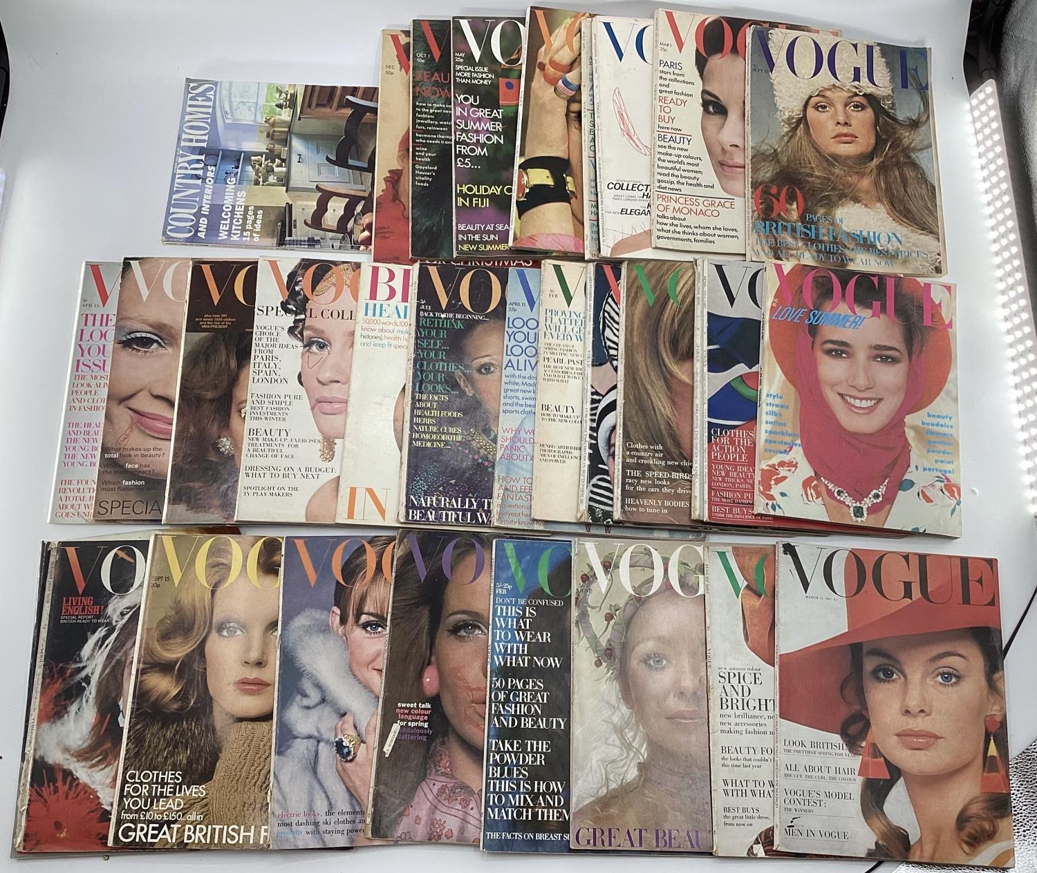 A collection of mid to late C20th fashion magazines, Vogue, beauty etc