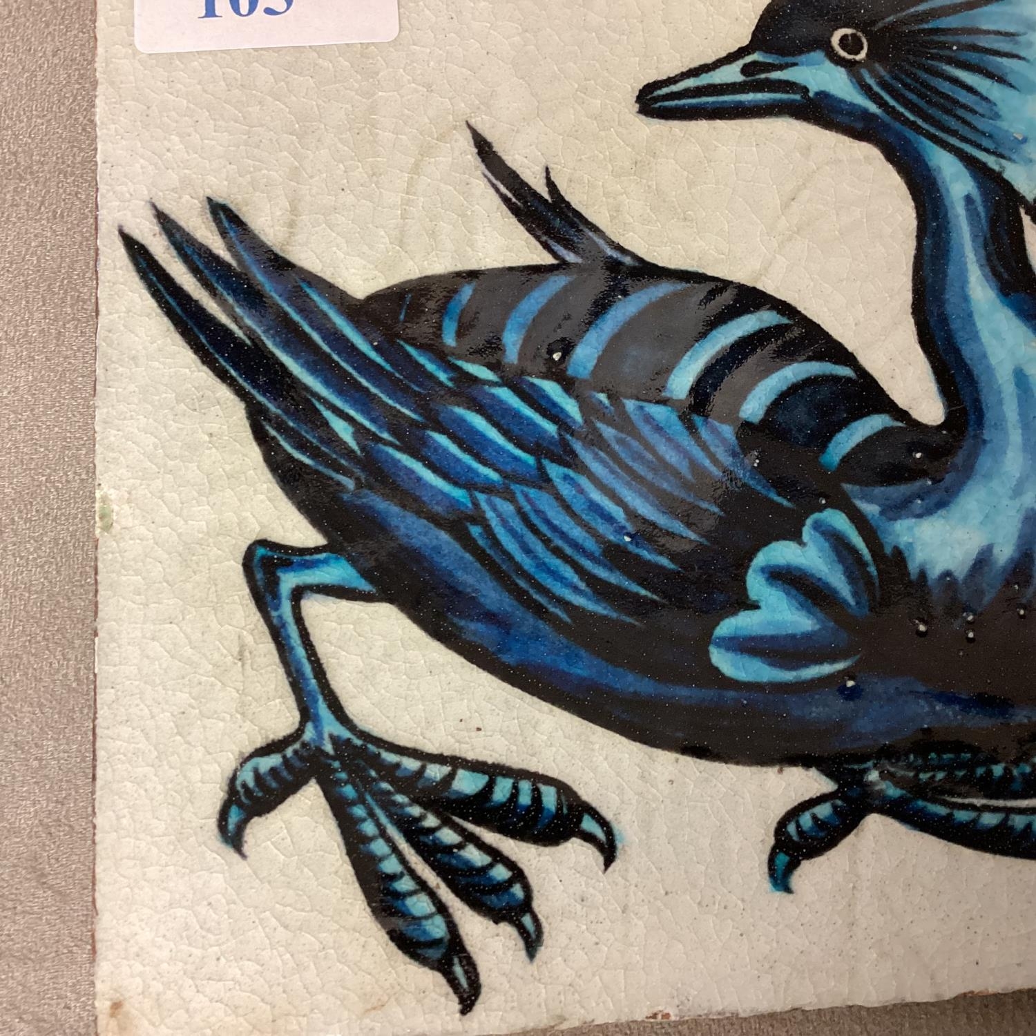 WILLIAM DE MORGAN, A blue and white tile of a stylised bird, stamped verso W DE MORGAN, 15.5 x - Image 5 of 9